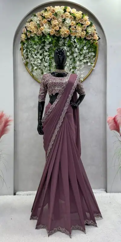 KD 477 Peach Color Faux Georgette Thread Sequence Work Saree Casual, Party Wear, Wedding, Events Etc. Expected Delivery 4-6 Working Days @1849/- | Sarees, Bollywood Sarees, Creative Sarees, Designer Sarees, Embroidered Sarees, Ethnic Saree, Modern Digital sarees, Party Wear Sarees