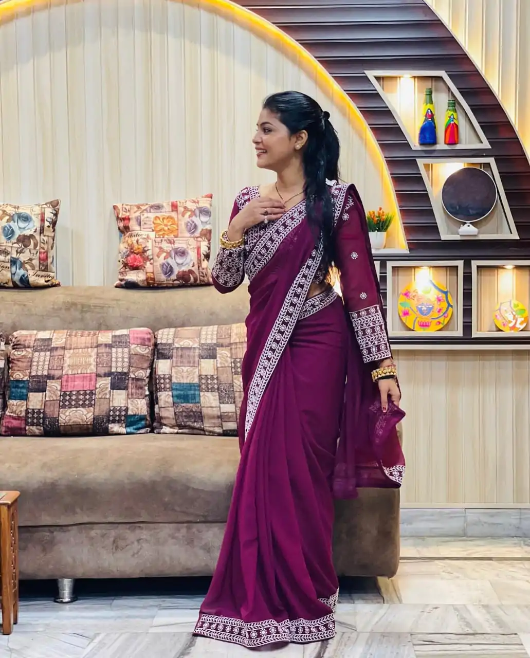 JR 593 Purple Color Georgette Embroidery Sequence Saree Casual, Wedding, Festive, Events Expected Delivery  4-6 Working Days @1599/- | Sarees, Bollywood Sarees, Creative Sarees, Designer Sarees, Embroidered Sarees, Ethnic Saree, Modern Digital sarees, Party Wear Sarees