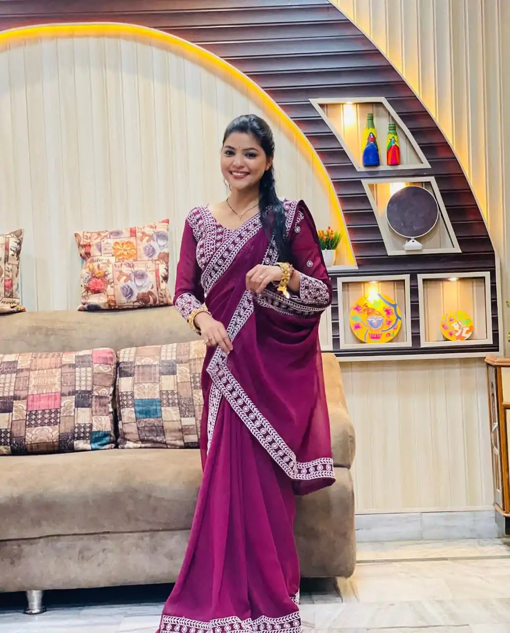 JR 593 Purple Color Georgette Embroidery Sequence Saree Casual, Wedding, Festive, Events Expected Delivery  4-6 Working Days @1599/- | Sarees, Bollywood Sarees, Creative Sarees, Designer Sarees, Embroidered Sarees, Ethnic Saree, Modern Digital sarees, Party Wear Sarees