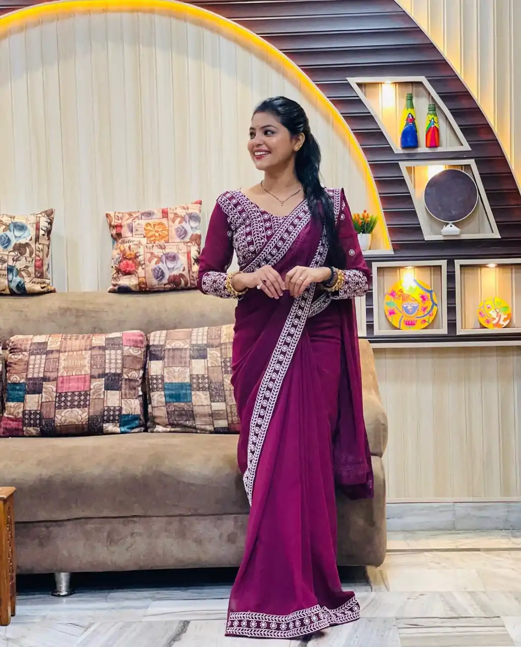 JR 593 Purple Color Georgette Embroidery Sequence Saree Casual, Wedding, Festive, Events Expected Delivery  4-6 Working Days @1599/- | Sarees, Bollywood Sarees, Creative Sarees, Designer Sarees, Embroidered Sarees, Ethnic Saree, Modern Digital sarees, Party Wear Sarees
