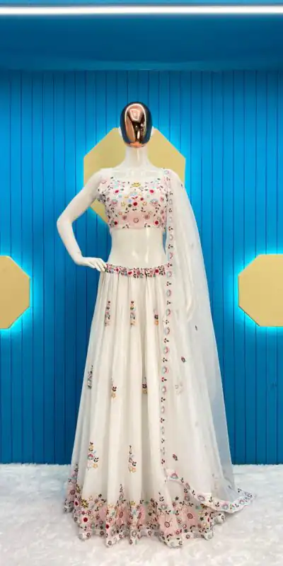 LG 1855 White  Color Chinon Sequence Embroidery Lehenga Choli Traditional Wear, Festive, Wedding, Events Expected Delivery 4-6 Working Days @3249/- | Lehenga, Bollywood Lehenga, Creative Lehenga, Designer Lehenga, Embroidered Lehenga, Party Wear Lehenga