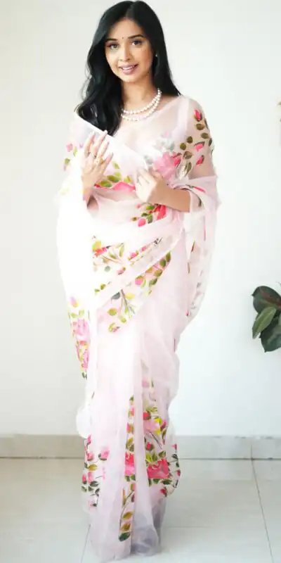 SC 284 White Color Soft Organza Digital Printed Saree , Party Wear, Events, Festivals Expected Delivery 4-6 Working Days 1599/- | Sarees, Bollywood Sarees, Creative Sarees, Designer Sarees, Embroidered Sarees, Ethnic Saree, Modern Digital sarees, Party Wear Sarees