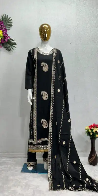 KF 1641 Black Color Roman Silk Embroidered Salwar Suit Wedding, Party, Festive, Events Etc.  Expected Delivery 4-6 Working Days @1999/-Only | Salwar suit, Designer Suits, Casual Suits, Creative suits, Palazzo Suits, Party Wear Suits, Straight Suits