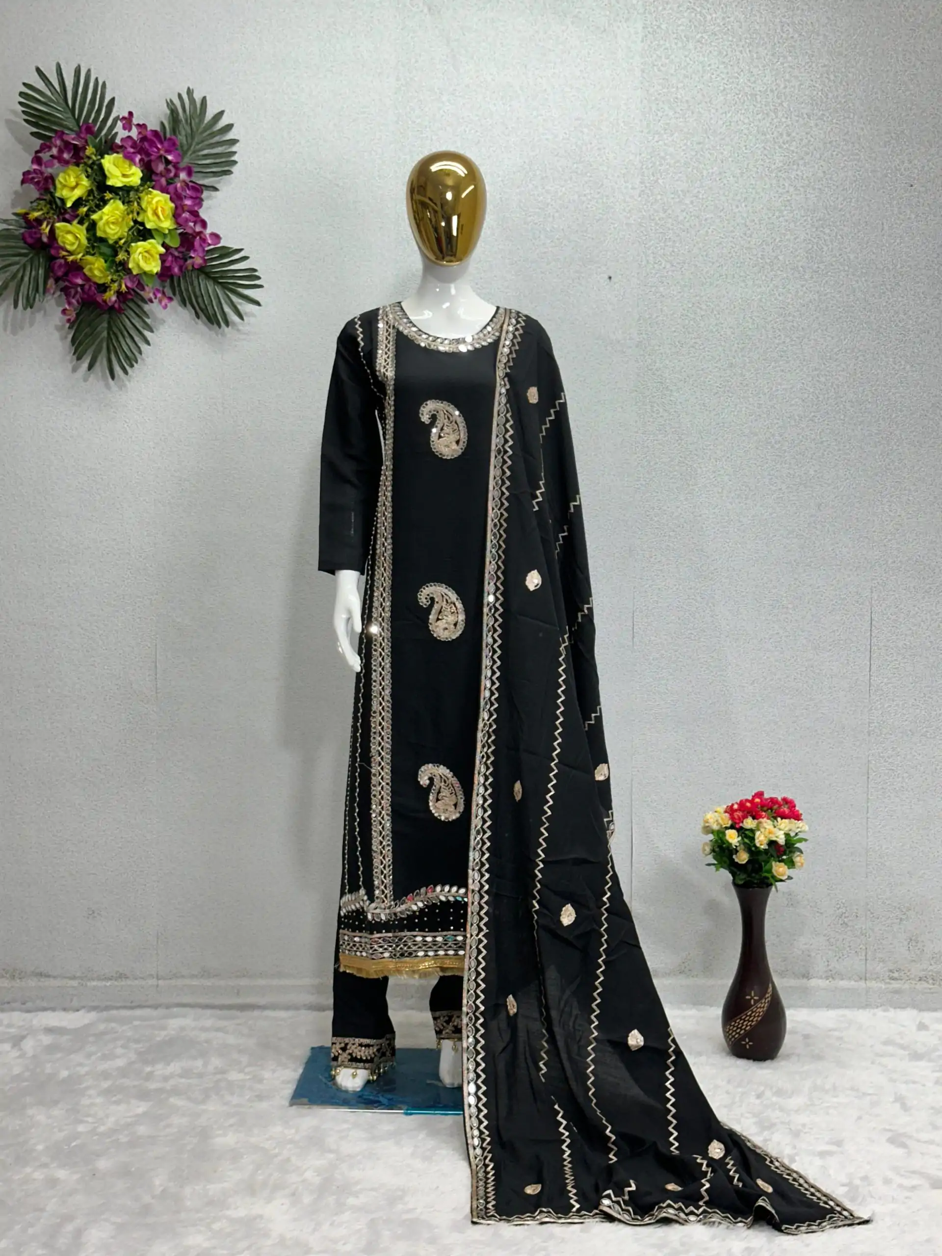 KF 1641 Black Color Roman Silk Embroidered Salwar Suit Wedding, Party, Festive, Events Etc.  Expected Delivery 4-6 Working Days @1999/-Only | Salwar suit, Designer Suits, Casual Suits, Creative suits, Palazzo Suits, Party Wear Suits, Straight Suits