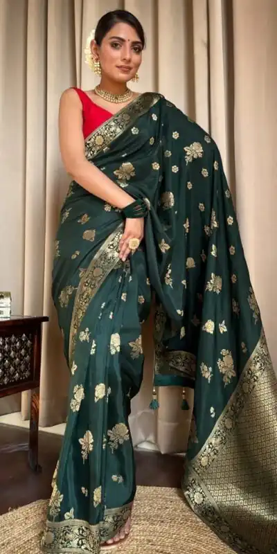 DDF 129 Green Color Banarasi Soft Silk Extra Ordinary Design Saree Casual, Party Wear, Events, Festivals Etc. Expected Delivery 4-6 Working Days 1449/- | Sarees, Bollywood Sarees, Creative Sarees, Designer Sarees, Embroidered Sarees, Ethnic Saree, Modern Digital sarees, Party Wear Sarees