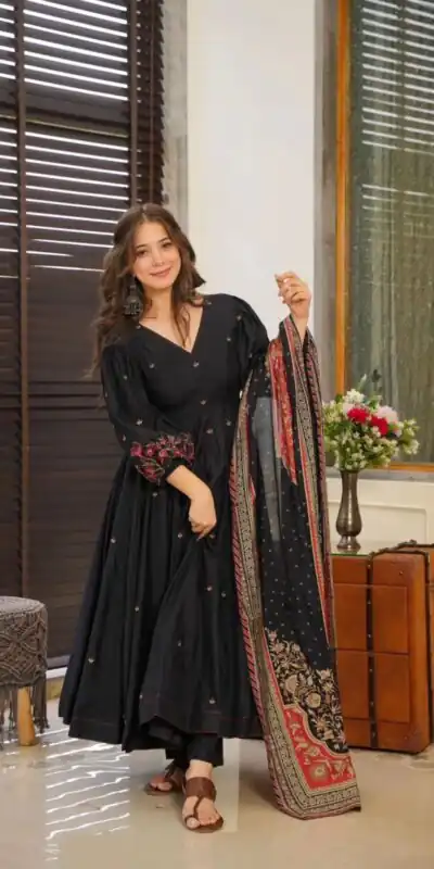 SRK 5171 Black Color Pure Chinnon Silk Embroidery Sequence Salwar Suit Wedding, Party, Festive, Events Expected Delivery 4-6 Working Days @ 1999/- | Jump Suits, Salwar suit, Designer Suits, Casual Suits, Creative suits, Palazzo Suits, Party Wear Suits, Patiala Suits, Straight Suits