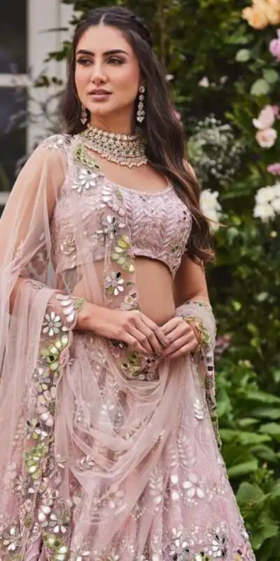 BD 1559 Light Pink Color Soft Butterfly Net Embroidered Lehenga Choli Casual, Wedding, Festive, Events Expected Delivery 4-6 Working Days @3299/- | Lehenga, Bollywood Lehenga, Creative Lehenga, Designer Lehenga, Embroidered Lehenga, Party Wear Lehenga