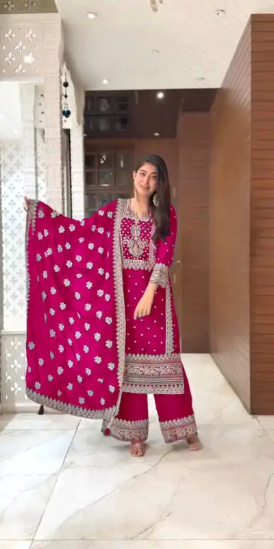 SRK 5156 Pink Color Pure Chinnon Silk Embroidery Sequence Salwar Suit Wedding, Party, Festive, Events Expected Delivery 4-6 Working Days @ 2149/- | Jump Suits, Salwar suit, Designer Suits, Casual Suits, Creative suits, Palazzo Suits, Party Wear Suits, Patiala Suits, Straight Suits