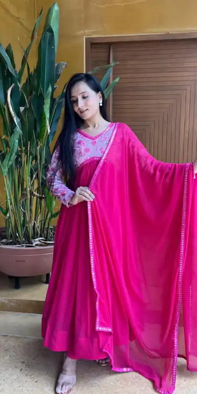  Ram 013 Pink Color Fox Georgette Position Print Work Gown Casual, Wedding, Party, Festive, Events Etc. Expected Delivery 4-6 Working Days @2049/- | Gowns, Bollywood Gowns, Creative Gowns, Designer Gowns, Embroidered Gowns, Party Wear Gowns