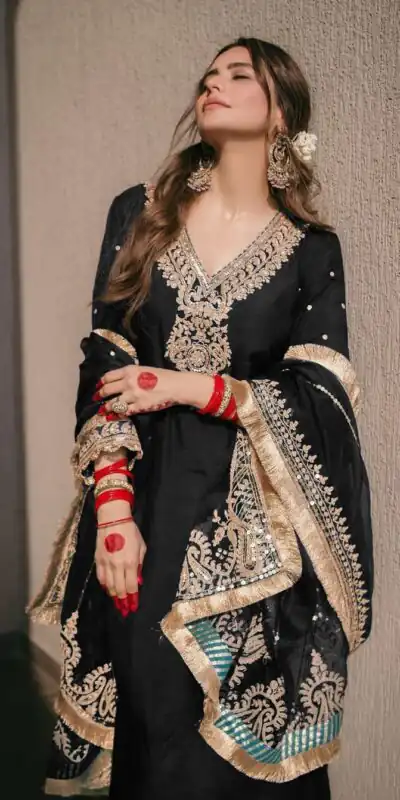 SRK 5153 Black Color Pure Chinnon Silk Embroidery Sequence Salwar Suit Wedding, Party, Festive, Events Expected Delivery 4-6 Working Days @ 1899/- | Jump Suits, Salwar suit, Designer Suits, Casual Suits, Creative suits, Palazzo Suits, Party Wear Suits, Patiala Suits, Straight Suits