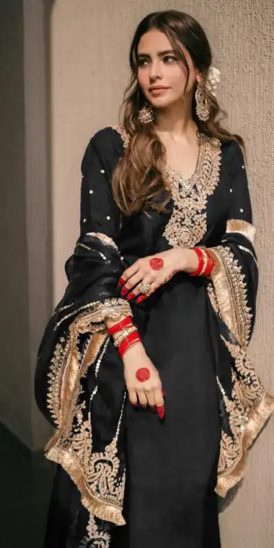 SRK 5153 Black Color Pure Chinnon Silk Embroidery Sequence Salwar Suit Wedding, Party, Festive, Events Expected Delivery 4-6 Working Days @ 1899/- | Jump Suits, Salwar suit, Designer Suits, Casual Suits, Creative suits, Palazzo Suits, Party Wear Suits, Patiala Suits, Straight Suits