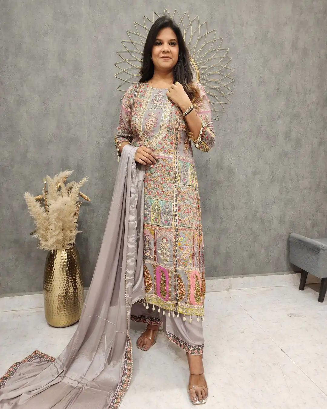 LG 1856 Grey color Maslin Printed And Coin Work Salwar Suit Casual, Wedding, Party, Festive, Events . Expected Delivery  4-6 Working Days @1899/- | Salwar suit, Designer Suits, Casual Suits, Creative suits, Palazzo Suits, Party Wear Suits, Patiala Suits, Straight Suits