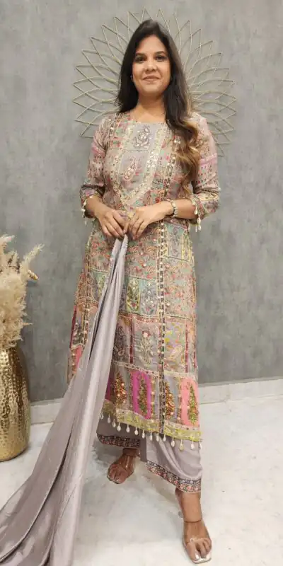 LG 1856 Grey color Maslin Printed And Coin Work Salwar Suit Casual, Wedding, Party, Festive, Events . Expected Delivery  4-6 Working Days @1899/- | Salwar suit, Designer Suits, Casual Suits, Creative suits, Palazzo Suits, Party Wear Suits, Patiala Suits, Straight Suits