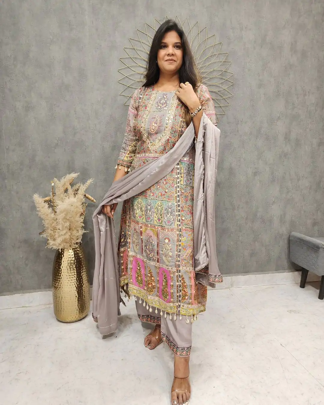 LG 1856 Grey color Maslin Printed And Coin Work Salwar Suit Casual, Wedding, Party, Festive, Events . Expected Delivery  4-6 Working Days @1899/- | Salwar suit, Designer Suits, Casual Suits, Creative suits, Palazzo Suits, Party Wear Suits, Patiala Suits, Straight Suits