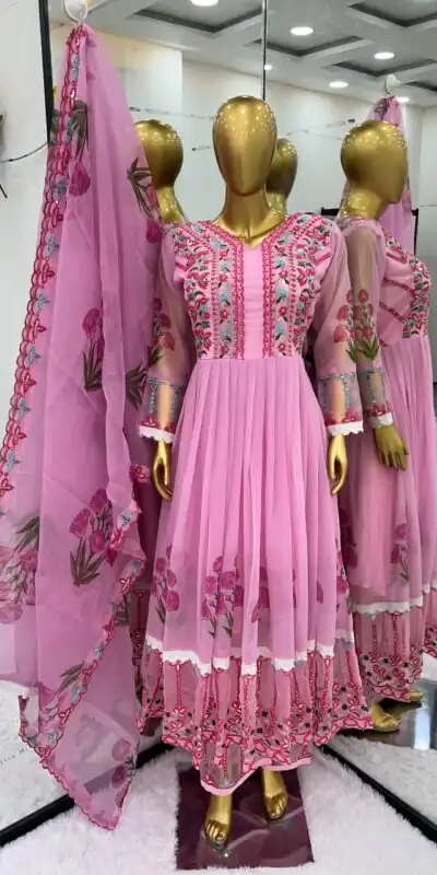 NSR 813 Pink Color Georgette Embroidery Sequence Gown Casual, Wedding, Festive Party Wear, Events   Expected Delivery  4-6 Working Days @2149/- | Gowns, Bollywood Gowns, Creative Gowns, Designer Gowns, Embroidered Gowns, Party Wear Gowns