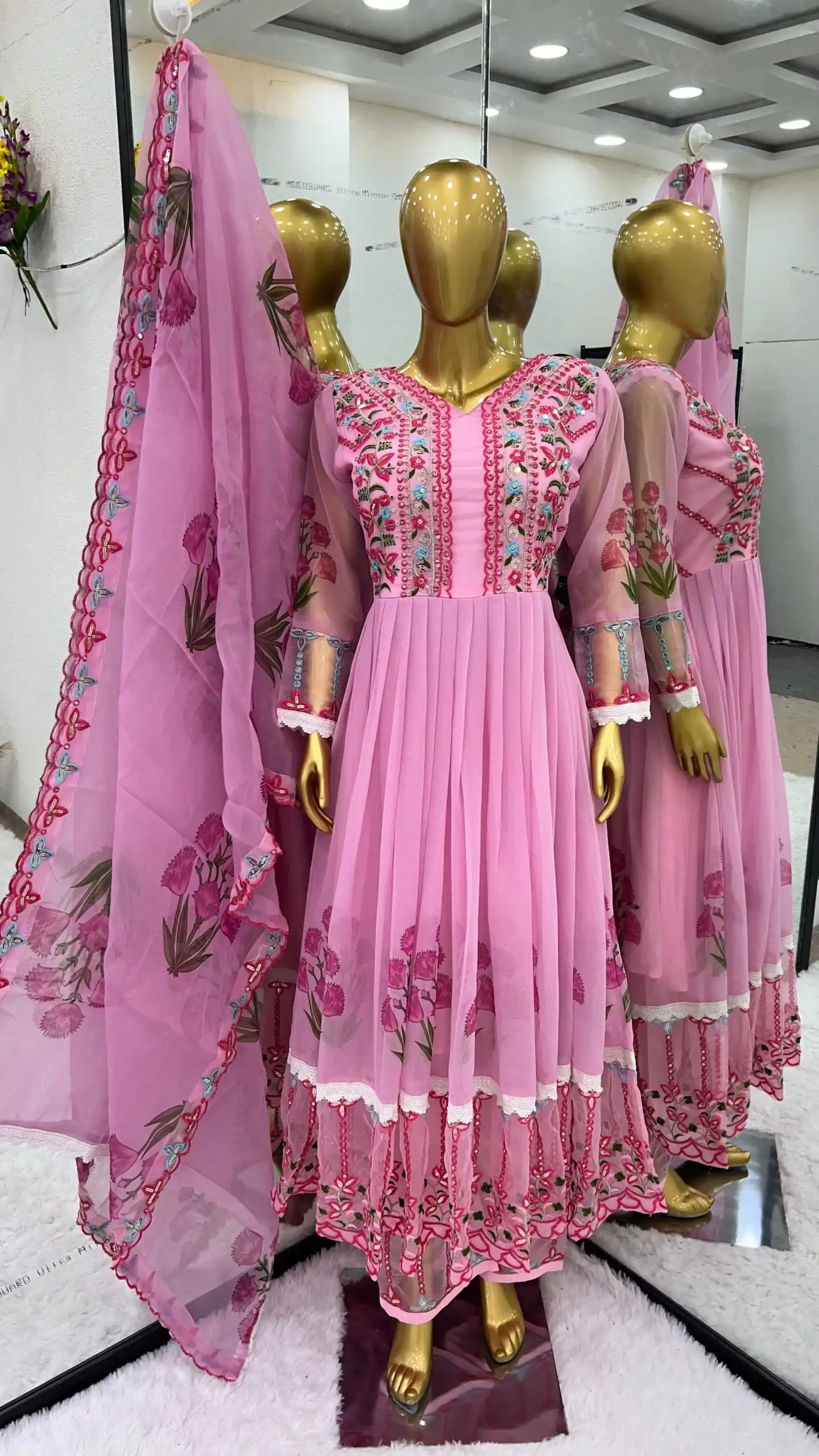 NSR 813 Pink Color Georgette Embroidery Sequence Gown Casual, Wedding, Festive Party Wear, Events Expected Delivery 4-6 Working Days @2149/- | Gowns, Bollywood Gowns, Creative Gowns, Designer Gowns, Embroidered Gowns, Party Wear Gowns