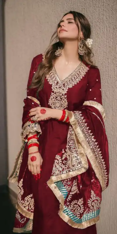 SRK 5153 Red Color Pure Chinnon Silk Embroidery Sequence Salwar Suit Wedding, Party, Festive, Events Expected Delivery 4-6 Working Days @ 1899/- | Jump Suits, Salwar suit, Designer Suits, Casual Suits, Creative suits, Palazzo Suits, Party Wear Suits, Patiala Suits, Straight Suits