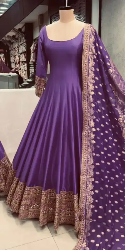 ZF 372 Violet Color Heavy Chinon Silk Embroidery Sequence Work Gown Casual, Wedding, Party, Festive, Events Etc. Expected Delivery 4-6 Working Days @2049/- | Gowns, Bollywood Gowns, Creative Gowns, Designer Gowns, Embroidered Gowns, Party Wear Gowns