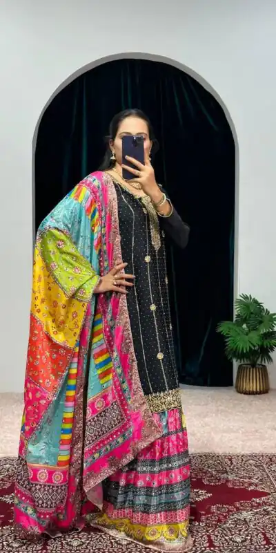 ST 1046 Black Color Chinon Embroidery Work Salwar Suit Casual, Wedding, Party, Festive, Events Etc. Expected Delivery 4-6 Working Days @2399/- | Jump Suits, Salwar suit, Designer Suits, Casual Suits, Creative suits, Palazzo Suits, Party Wear Suits, Patiala Suits, Straight Suits