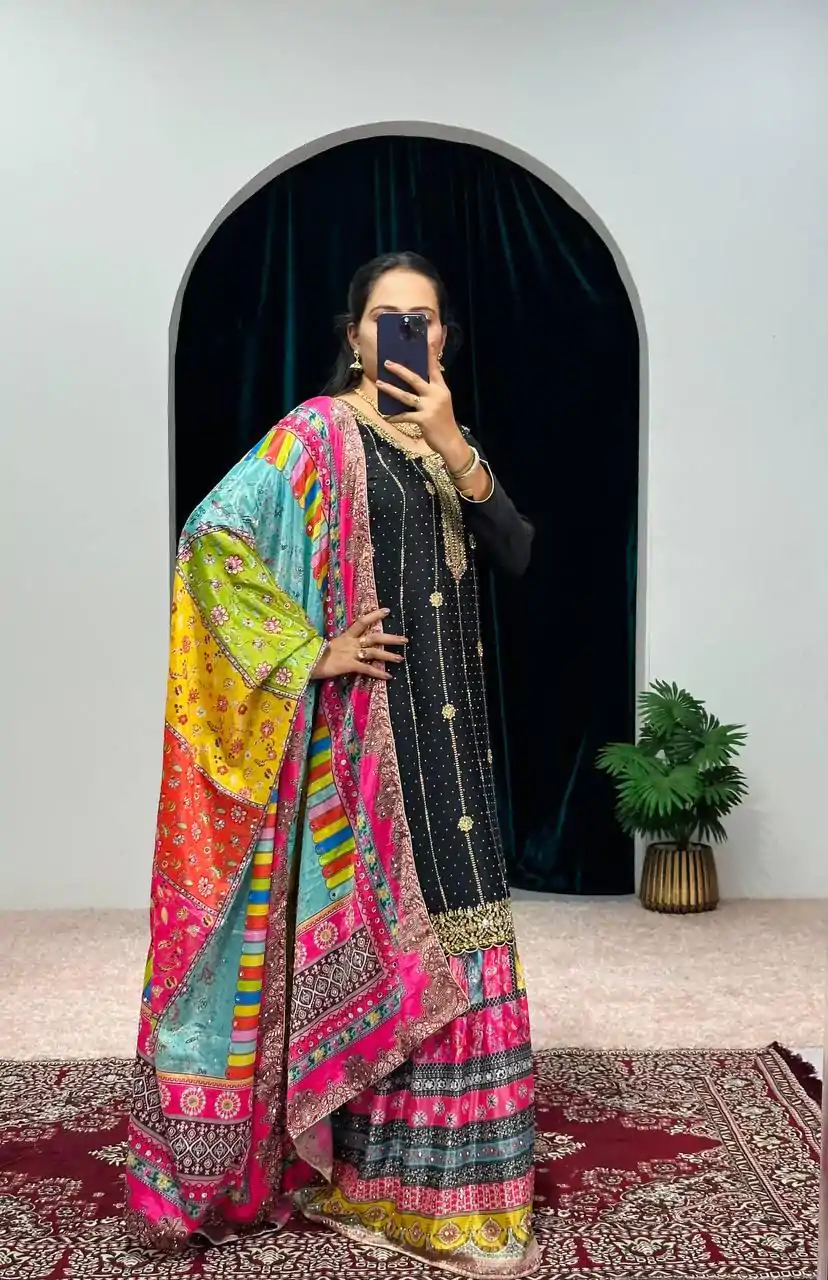 ST 1046 Black Color Chinon Embroidery Work Salwar Suit Casual, Wedding, Party, Festive, Events Etc. Expected Delivery 4-6 Working Days @2399/- | Jump Suits, Salwar suit, Designer Suits, Casual Suits, Creative suits, Palazzo Suits, Party Wear Suits, Patiala Suits, Straight Suits