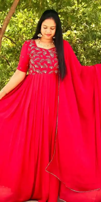 PC 348 Red color Georgette Embroidered Anarkali Suit Casual, Wedding, Party, Festive, Events . Expected Delivery  4-6 Working Days @1949 | Anarkali Suits, Bollywood Anarkali, Creative-Anarkali, Designer Anarkali, Embroidered Anarkali, Party Wear Anarkali