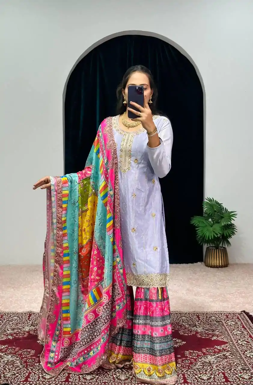 ST 1046 Violet Color Chinon Embroidery Work Salwar Suit Casual, Wedding, Party, Festive, Events Etc. Expected Delivery 4-6 Working Days @2399/- | Jump Suits, Salwar suit, Designer Suits, Casual Suits, Creative suits, Palazzo Suits, Party Wear Suits, Patiala Suits, Straight Suits