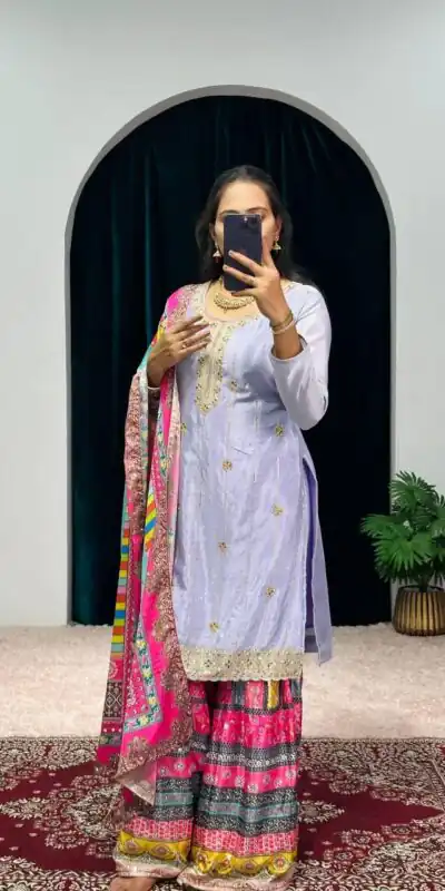 ST 1046 Violet Color Chinon Embroidery Work Salwar Suit Casual, Wedding, Party, Festive, Events Etc. Expected Delivery 4-6 Working Days @2399/- | Jump Suits, Salwar suit, Designer Suits, Casual Suits, Creative suits, Palazzo Suits, Party Wear Suits, Patiala Suits, Straight Suits