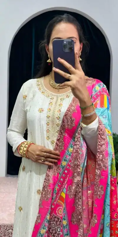 ST 1046 White Color Chinon Embroidery Work Salwar Suit Casual, Wedding, Party, Festive, Events Etc. Expected Delivery 4-6 Working Days @2399/- | Jump Suits, Salwar suit, Designer Suits, Casual Suits, Creative suits, Palazzo Suits, Party Wear Suits, Patiala Suits, Straight Suits