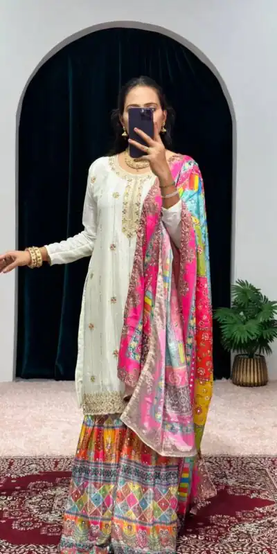 ST 1046 White Color Chinon Embroidery Work Salwar Suit Casual, Wedding, Party, Festive, Events Etc. Expected Delivery 4-6 Working Days @2399/- | Jump Suits, Salwar suit, Designer Suits, Casual Suits, Creative suits, Palazzo Suits, Party Wear Suits, Patiala Suits, Straight Suits
