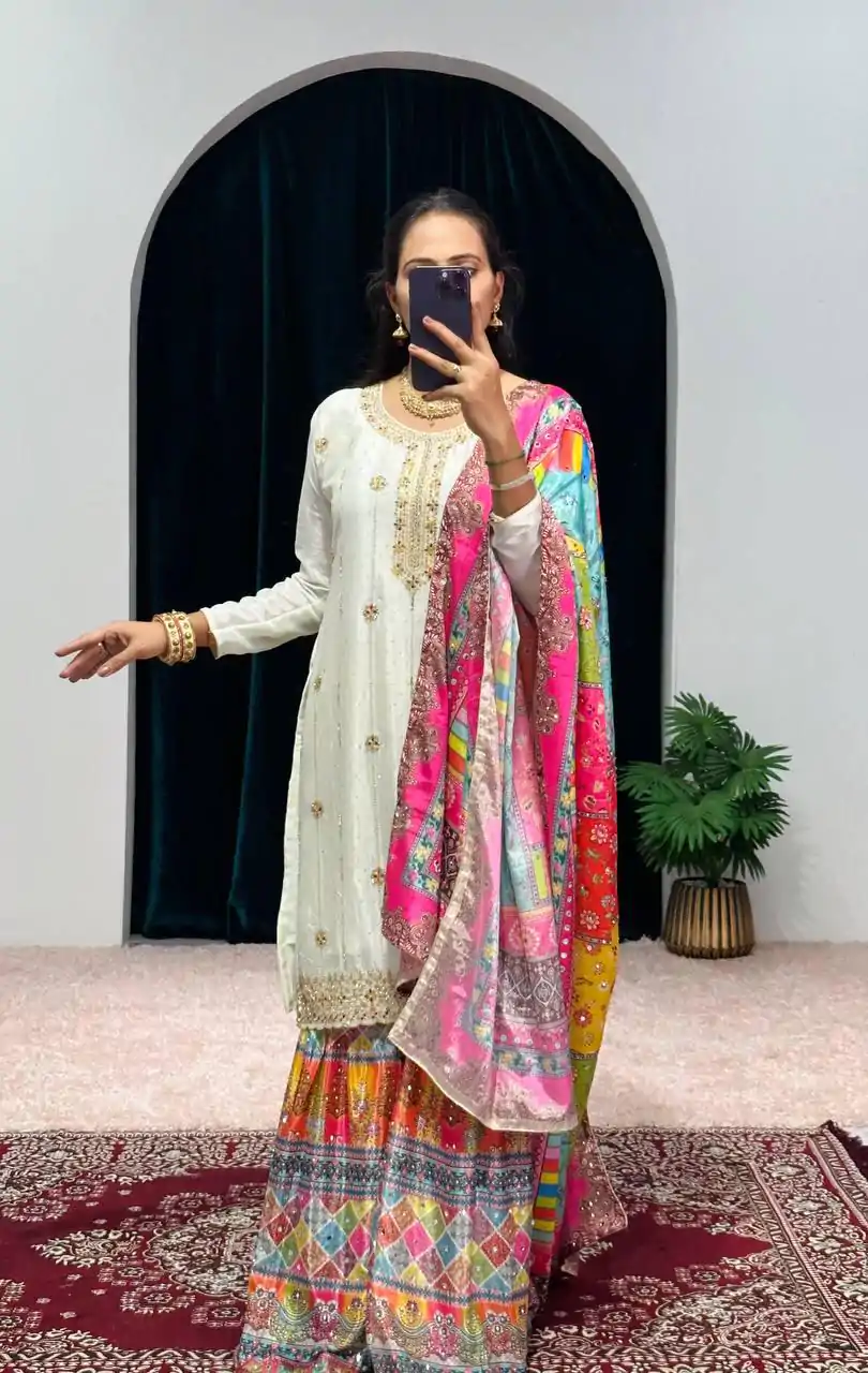 ST 1046 White Color Chinon Embroidery Work Salwar Suit Casual, Wedding, Party, Festive, Events Etc. Expected Delivery 4-6 Working Days @2399/- | Jump Suits, Salwar suit, Designer Suits, Casual Suits, Creative suits, Palazzo Suits, Party Wear Suits, Patiala Suits, Straight Suits