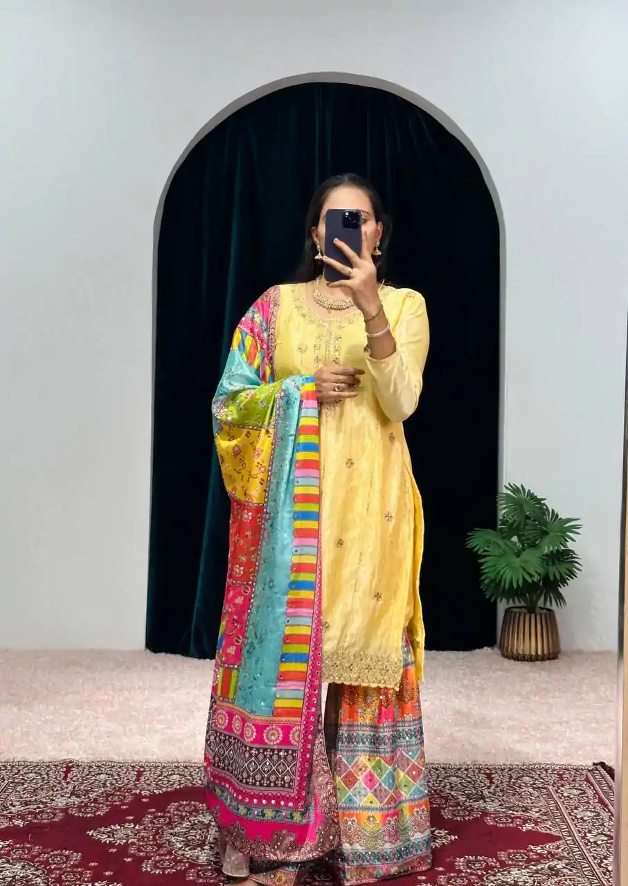 ST 1046 Yellow Color Chinon Embroidery Work Salwar Suit Casual, Wedding, Party, Festive, Events Etc. Expected Delivery 4-6 Working Days @2399/- | Jump Suits, Salwar suit, Designer Suits, Casual Suits, Creative suits, Palazzo Suits, Party Wear Suits, Patiala Suits, Straight Suits
