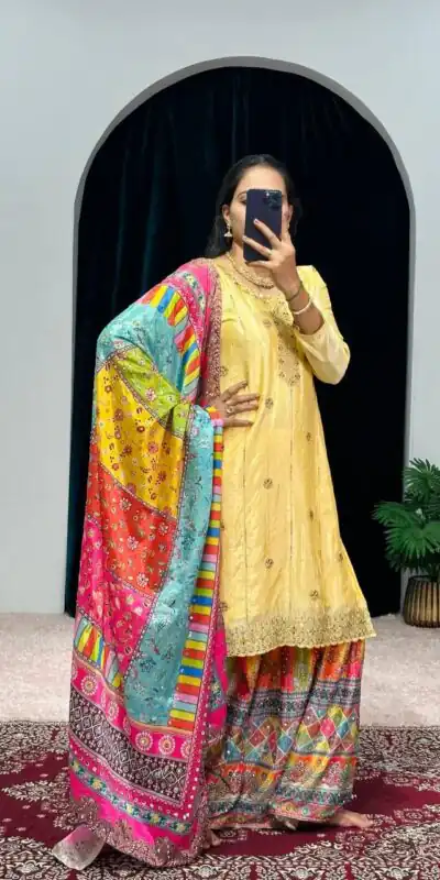 ST 1046 Yellow Color Chinon Embroidery Work Salwar Suit Casual, Wedding, Party, Festive, Events Etc. Expected Delivery 4-6 Working Days @2399/- | Jump Suits, Salwar suit, Designer Suits, Casual Suits, Creative suits, Palazzo Suits, Party Wear Suits, Patiala Suits, Straight Suits