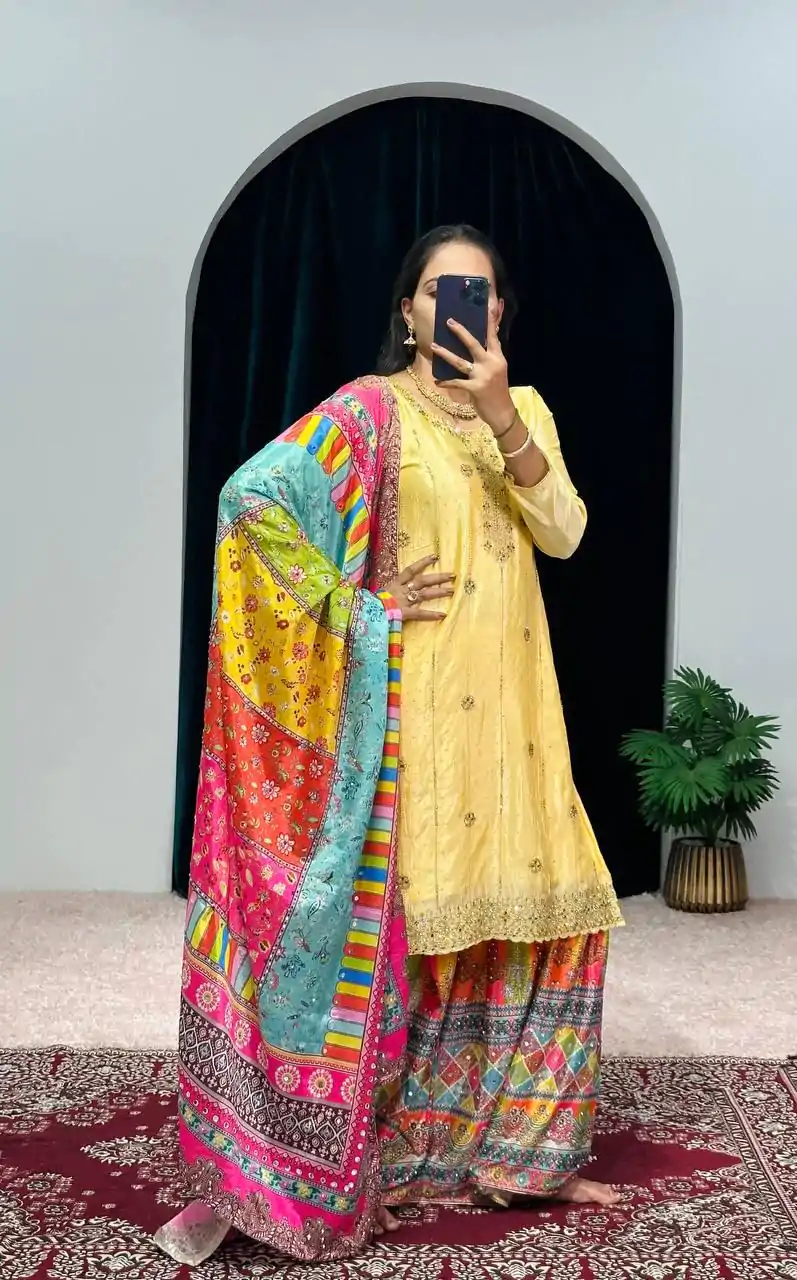 ST 1046 Yellow Color Chinon Embroidery Work Salwar Suit Casual, Wedding, Party, Festive, Events Etc. Expected Delivery 4-6 Working Days @2399/- | Jump Suits, Salwar suit, Designer Suits, Casual Suits, Creative suits, Palazzo Suits, Party Wear Suits, Patiala Suits, Straight Suits
