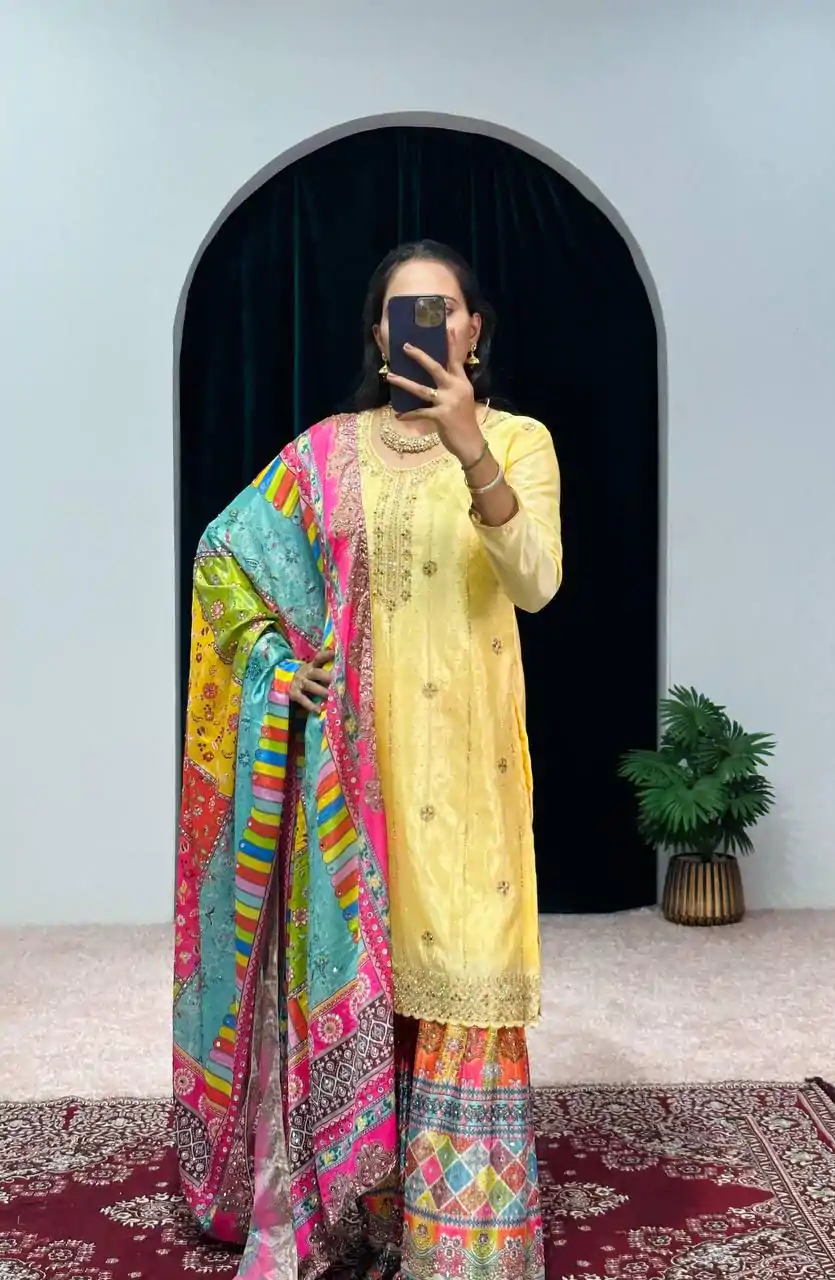 ST 1046 Yellow Color Chinon Embroidery Work Salwar Suit Casual, Wedding, Party, Festive, Events Etc. Expected Delivery 4-6 Working Days @2399/- | Jump Suits, Salwar suit, Designer Suits, Casual Suits, Creative suits, Palazzo Suits, Party Wear Suits, Patiala Suits, Straight Suits