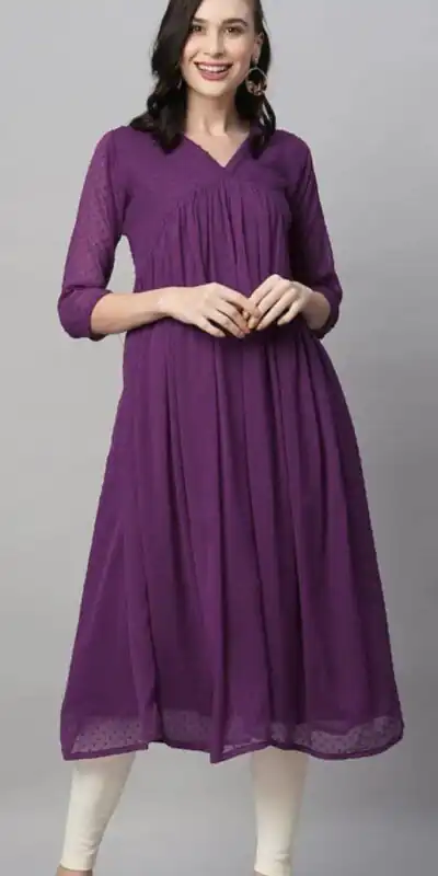 MC 1020 Purple Color Chiffon V-Neck Gathered Midi Kurti Casual, Party Wear, Wedding, Events, Festivals Wear Expected Delivery 4-6 Working Days @1399/- | Kurti, Bollywood Kurti, Creative Kurtis, Designer Kurti, Party Wear Kurti, Selfie Kurti