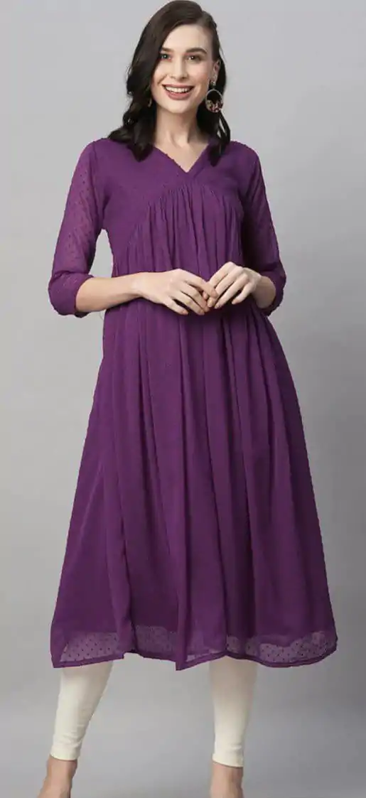 MC 1020 Purple  Color Chiffon V-Neck Gathered Midi Kurti Casual, Party Wear, Wedding, Events, Festivals Wear Expected Delivery 4-6 Working Days @1399/- | Kurti, Bollywood Kurti, Creative Kurtis, Designer Kurti, Party Wear Kurti, Selfie Kurti