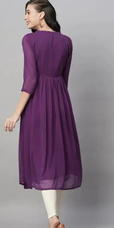 MC 1020 Purple Color Chiffon V-Neck Gathered Midi Kurti Casual, Party Wear, Wedding, Events, Festivals Wear Expected Delivery 4-6 Working Days @1399/- | Kurti, Bollywood Kurti, Creative Kurtis, Designer Kurti, Party Wear Kurti, Selfie Kurti