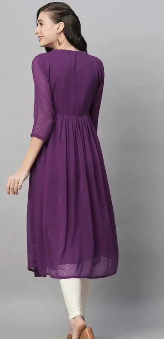 MC 1020 Purple  Color Chiffon V-Neck Gathered Midi Kurti Casual, Party Wear, Wedding, Events, Festivals Wear Expected Delivery 4-6 Working Days @1399/- | Kurti, Bollywood Kurti, Creative Kurtis, Designer Kurti, Party Wear Kurti, Selfie Kurti