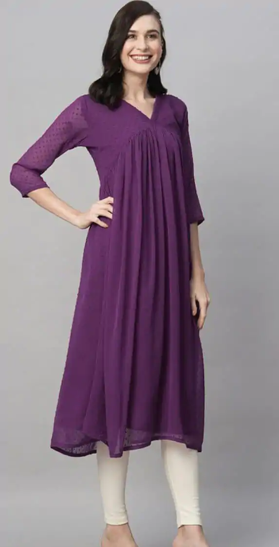 MC 1020 Purple  Color Chiffon V-Neck Gathered Midi Kurti Casual, Party Wear, Wedding, Events, Festivals Wear Expected Delivery 4-6 Working Days @1399/- | Kurti, Bollywood Kurti, Creative Kurtis, Designer Kurti, Party Wear Kurti, Selfie Kurti