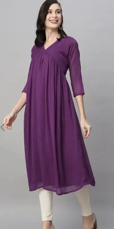 MC 1020 Purple Color Chiffon V-Neck Gathered Midi Kurti Casual, Party Wear, Wedding, Events, Festivals Wear Expected Delivery 4-6 Working Days @1399/- | Kurti, Bollywood Kurti, Creative Kurtis, Designer Kurti, Party Wear Kurti, Selfie Kurti