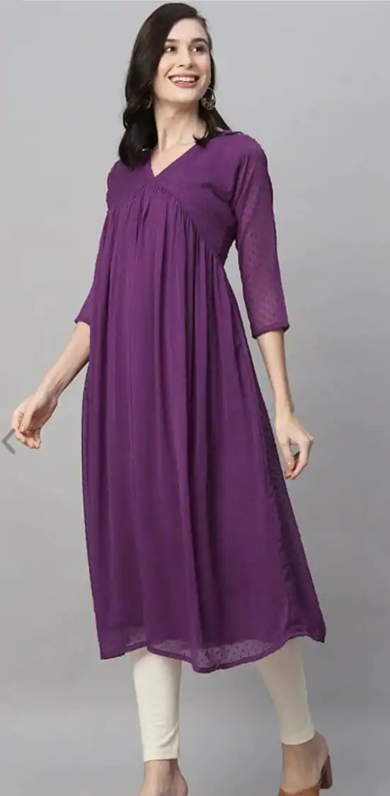 MC 1020 Purple  Color Chiffon V-Neck Gathered Midi Kurti Casual, Party Wear, Wedding, Events, Festivals Wear Expected Delivery 4-6 Working Days @1399/- | Kurti, Bollywood Kurti, Creative Kurtis, Designer Kurti, Party Wear Kurti, Selfie Kurti