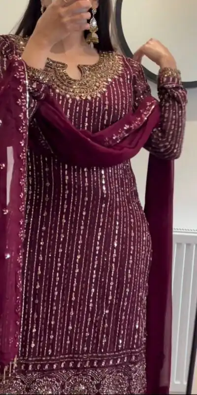 RTC 5716 Maroon  Color Foix Georgette Thread Sequence Work Salwar Suit Wedding, Party, Festive, Events Etc. Expected Delivery 4-6 Working Days @2099/- | Jump Suits, Salwar suit, Designer Suits, Casual Suits, Creative suits, Palazzo Suits, Party Wear Suits, Patiala Suits, Straight Suits