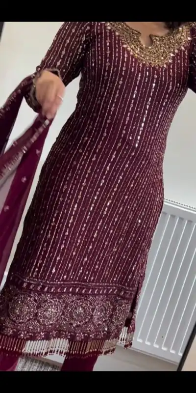 RTC 5716 Maroon  Color Foix Georgette Thread Sequence Work Salwar Suit Wedding, Party, Festive, Events Etc. Expected Delivery 4-6 Working Days @2099/- | Jump Suits, Salwar suit, Designer Suits, Casual Suits, Creative suits, Palazzo Suits, Party Wear Suits, Patiala Suits, Straight Suits