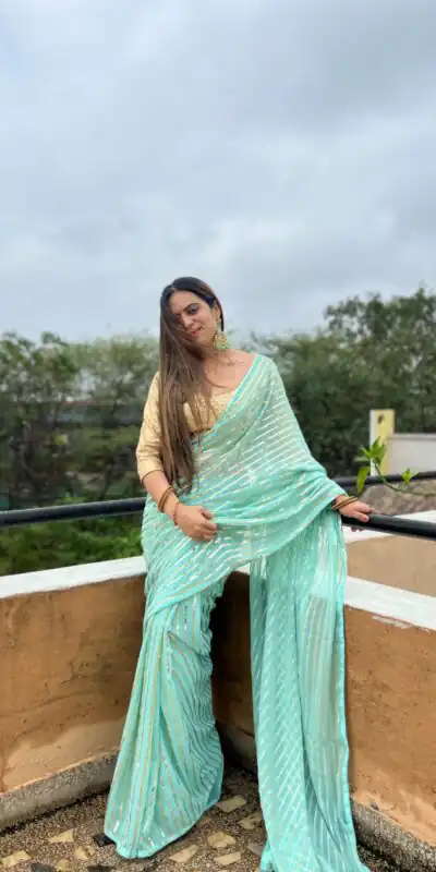JR 582 Aquamarine Color Georgette Embroidery Sequence Saree Casual, Wedding, Festive, Events Expected Delivery  4-6 Working Days @1649/- | Sarees, Bollywood Sarees, Creative Sarees, Designer Sarees, Embroidered Sarees, Ethnic Saree, Modern Digital sarees, Party Wear Sarees