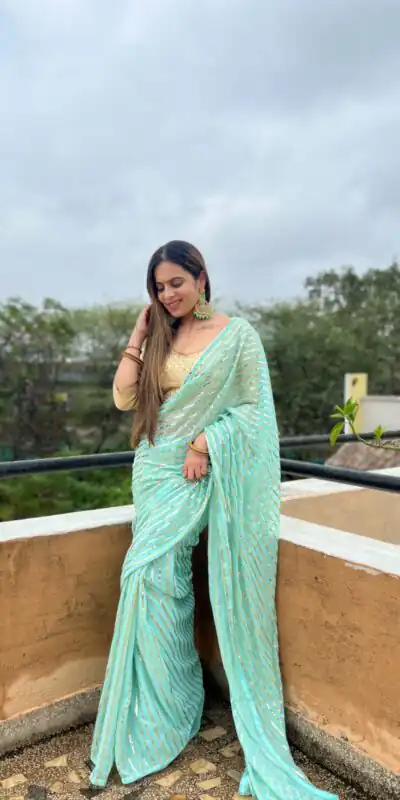 JR 582 Aquamarine Color Georgette Embroidery Sequence Saree Casual, Wedding, Festive, Events Expected Delivery  4-6 Working Days @1649/- | Sarees, Bollywood Sarees, Creative Sarees, Designer Sarees, Embroidered Sarees, Ethnic Saree, Modern Digital sarees, Party Wear Sarees