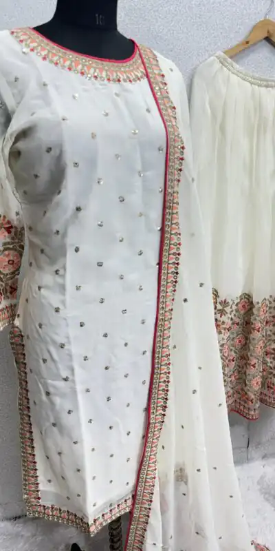 KF 1642 White Color Georgette Embroidered Sequences Salwar Suit Wedding, Party, Festive, Events Etc.  Expected Delivery 4-6 Working Days @2499/-Only | Salwar suit, Designer Suits, Casual Suits, Creative suits, Palazzo Suits, Party Wear Suits, Straight Suits