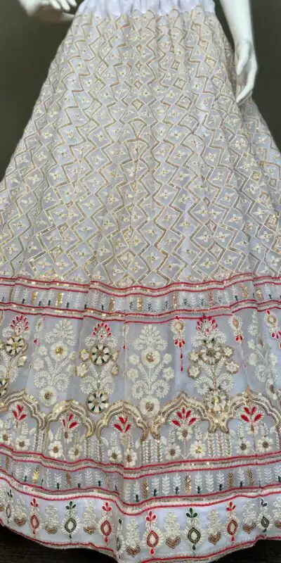 LG 498 White Color Georgette Sequence Embroidery Lehenga Choli Traditional Wear, Festive, Wedding, Events Expected Delivery 4-6 Working Days @2099/- | Lehenga, Bollywood Lehenga, Creative Lehenga, Designer Lehenga, Embroidered Lehenga, Party Wear Lehenga
