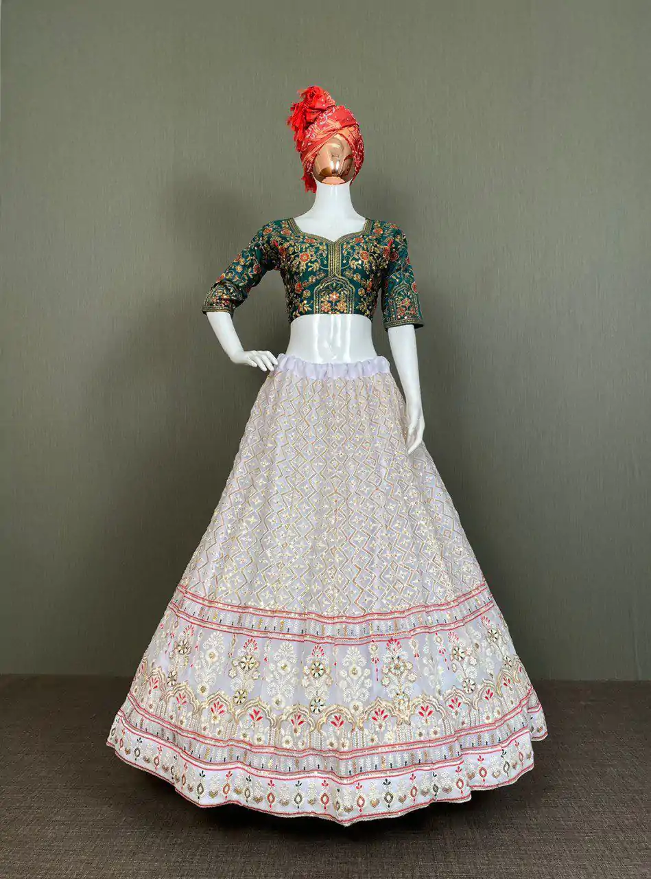 LG 498 White Color Georgette Sequence Embroidery Lehenga Choli Traditional Wear, Festive, Wedding, Events Expected Delivery 4-6 Working Days @2099/- | Lehenga, Bollywood Lehenga, Creative Lehenga, Designer Lehenga, Embroidered Lehenga, Party Wear Lehenga