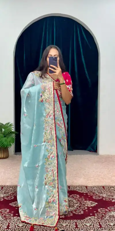 ST 474 Blue Color Jimmy Choo Embroidery Sequins Saree Casual, Wedding, Party, Festive, Events Etc. Expected Delivery 4-6 Working Days @2449/- | Sarees, Bollywood Sarees, Creative Sarees, Designer Sarees, Embroidered Sarees, Ethnic Saree, Modern Digital sarees, Party Wear Sarees