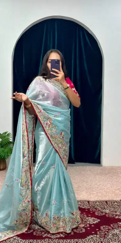 ST 474 Blue Color Jimmy Choo Embroidery Sequins Saree Casual, Wedding, Party, Festive, Events Etc. Expected Delivery 4-6 Working Days @2449/- | Sarees, Bollywood Sarees, Creative Sarees, Designer Sarees, Embroidered Sarees, Ethnic Saree, Modern Digital sarees, Party Wear Sarees